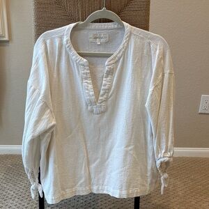 The Great Cream Textured Top with cropped Tie Sleeves